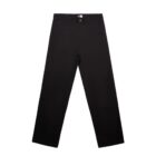 Black straight-leg pants laid flat on a white background.