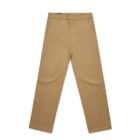 Khaki-colored straight-leg pants laid flat on a white background.