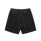 Black corduroy shorts with a drawstring waistband, laid flat on a white background.