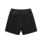 Black shorts with an elastic waistband and two back pockets, shown from the back.