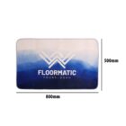 Rectangular blue and white floormat, 800mm by 500mm, with Floormatic text and logo.