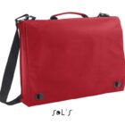 Red messenger bag with a handle and shoulder strap on a white background.