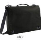 Black messenger bag with a shoulder strap and top handle, on a white background.