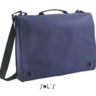 Navy blue messenger bag with a shoulder strap and handle on a white background.