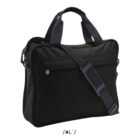 Black laptop bag with handles and an adjustable shoulder strap, shown on a white background.