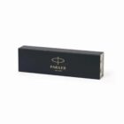 A rectangular black Parker pen box with gold logo and text on a white background.