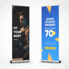 Two Budget Pull-up Banners: one fitness, one grand opening 70% off.