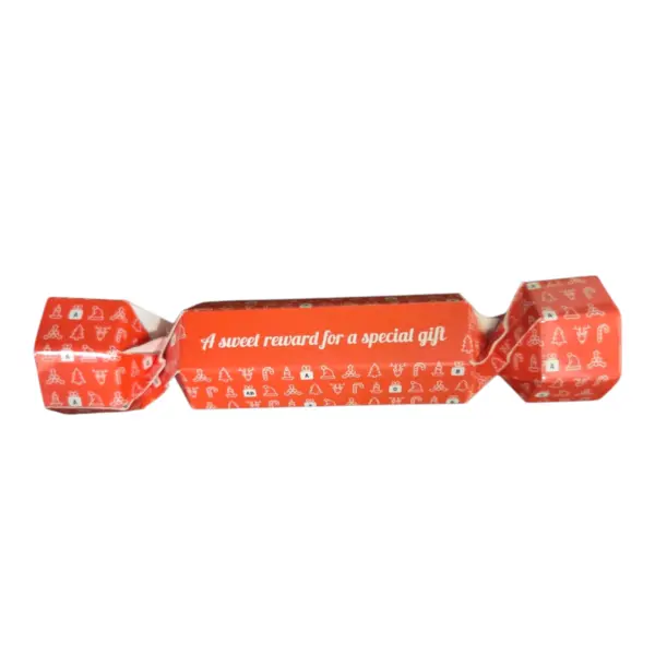 candy in an orange wrap with text printed on it