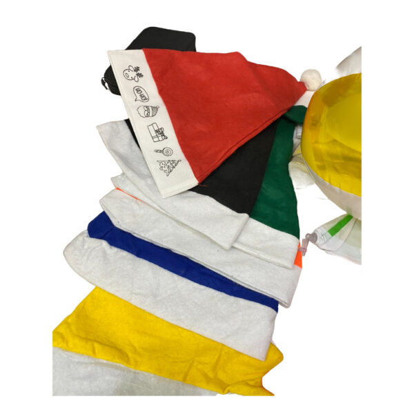 christmas hats in different colours
