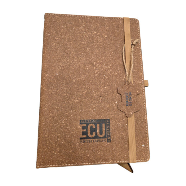 eco friendly notebook with tag and ECU logo
