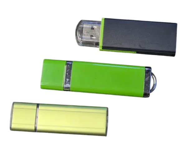 three green USB flash drives