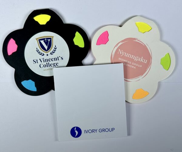 sticky note pads in flower shapes and plain white