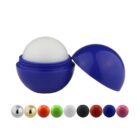 An open blue Pod Lip Balm Balls with colorful Lip Balm Balls lined up below.