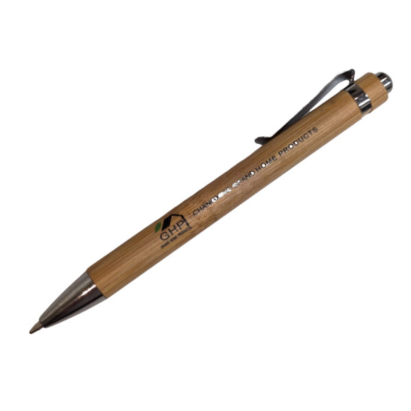 bamboo pen with metal clip and ballpoint, printed with logo