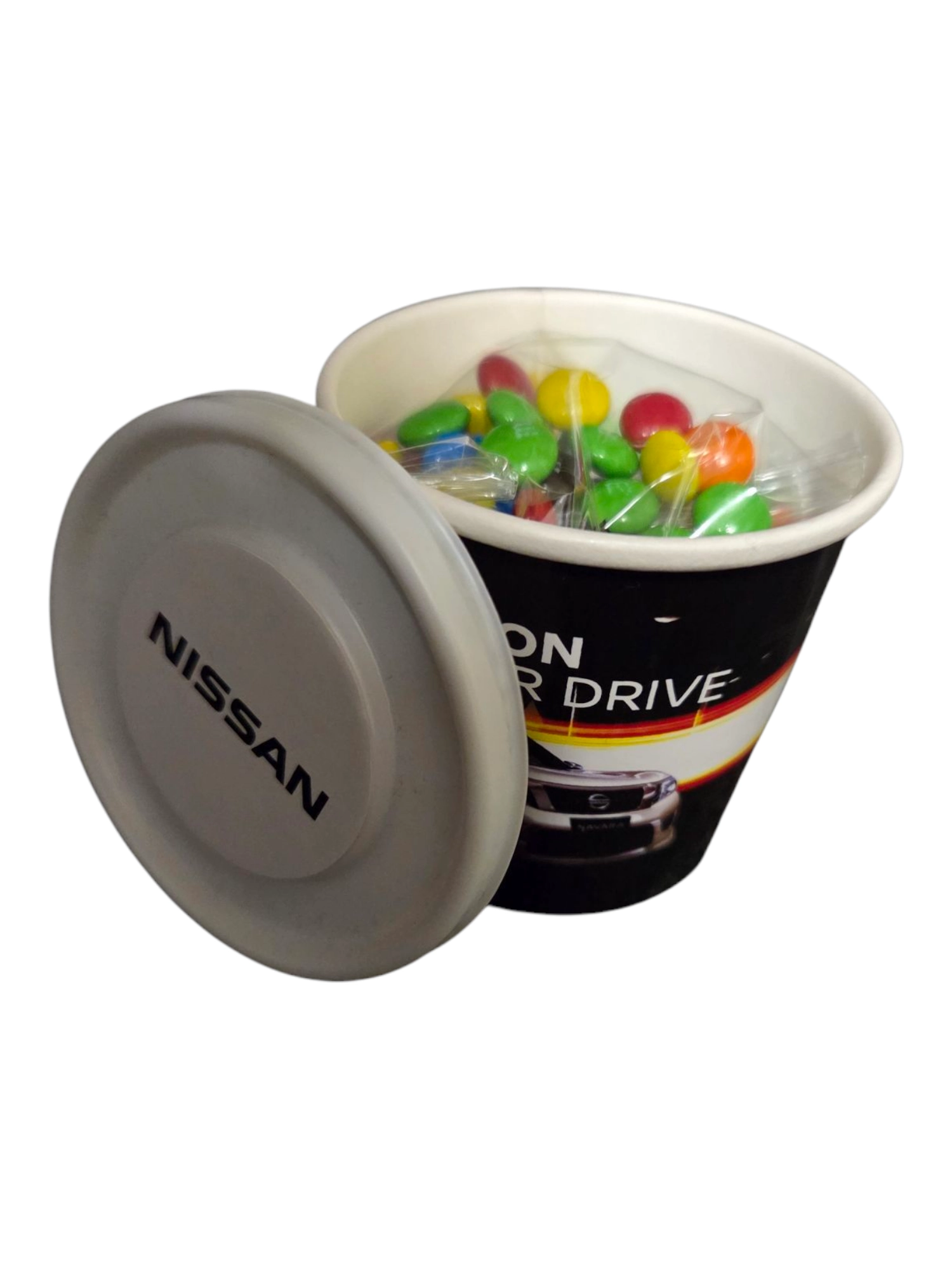 Chewy fruits with Nissan Branded Logo in a cup