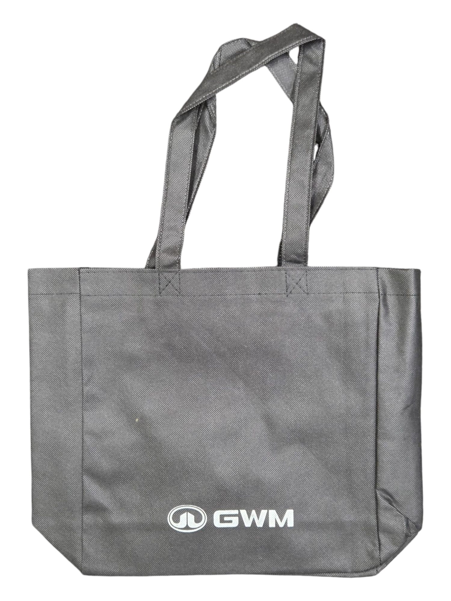 Gray canvas tote bag with GWM logo and handles, displayed on a white background.