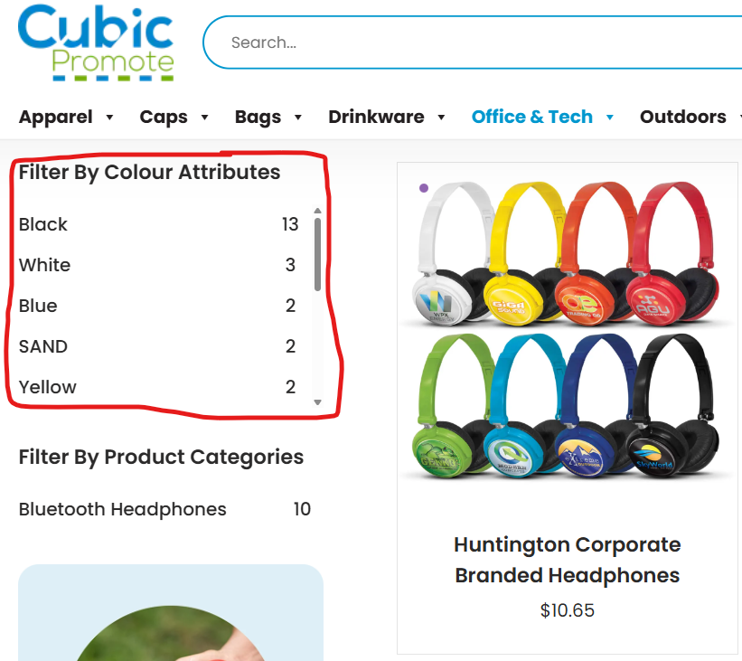 Screen shot of our product colour filter