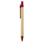 Retractable ballpoint pen with a brown barrel and red accents on the clip, tip, and button.