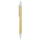 A retractable ballpoint pen with a brown barrel and white accents.