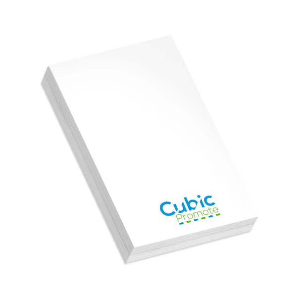 White sticky note pad with logo