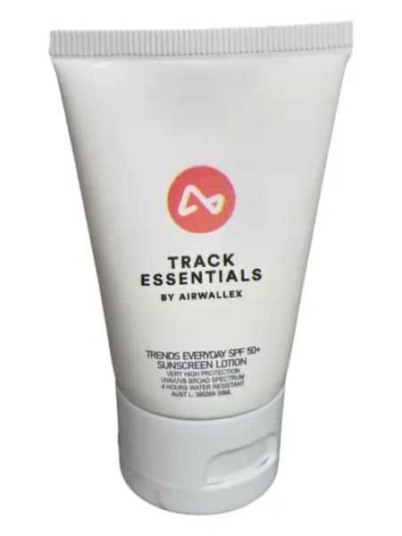 White tube of sunscreen printed with Airwallex logo and SPF details