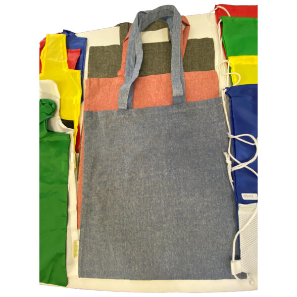 grey, orange, and dark green totes