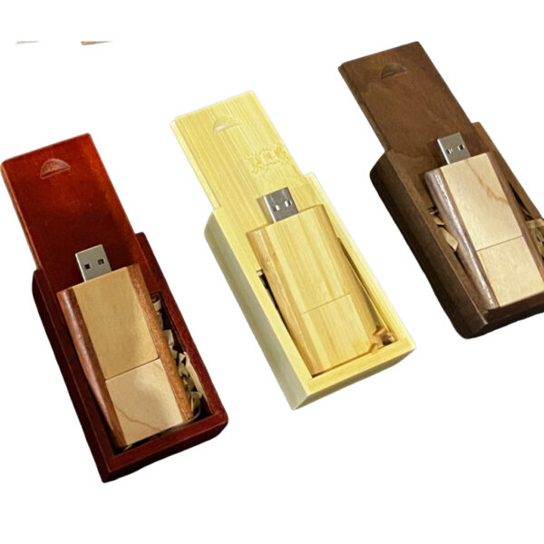 Wooden USB flash drives in cases