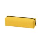 Yellow rectangular pencil case with a black zipper, placed on a white background.