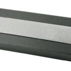 A rectangular gift box wrapped in black and silver paper.