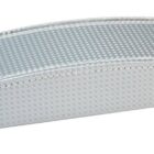 A silver, rectangular, textured armrest pad with curved sides.