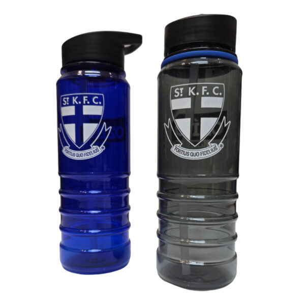 blue and black bottles with black lid and SKFC logo printed in white