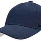 A plain dark blue baseball cap with a curved brim and a button on top.