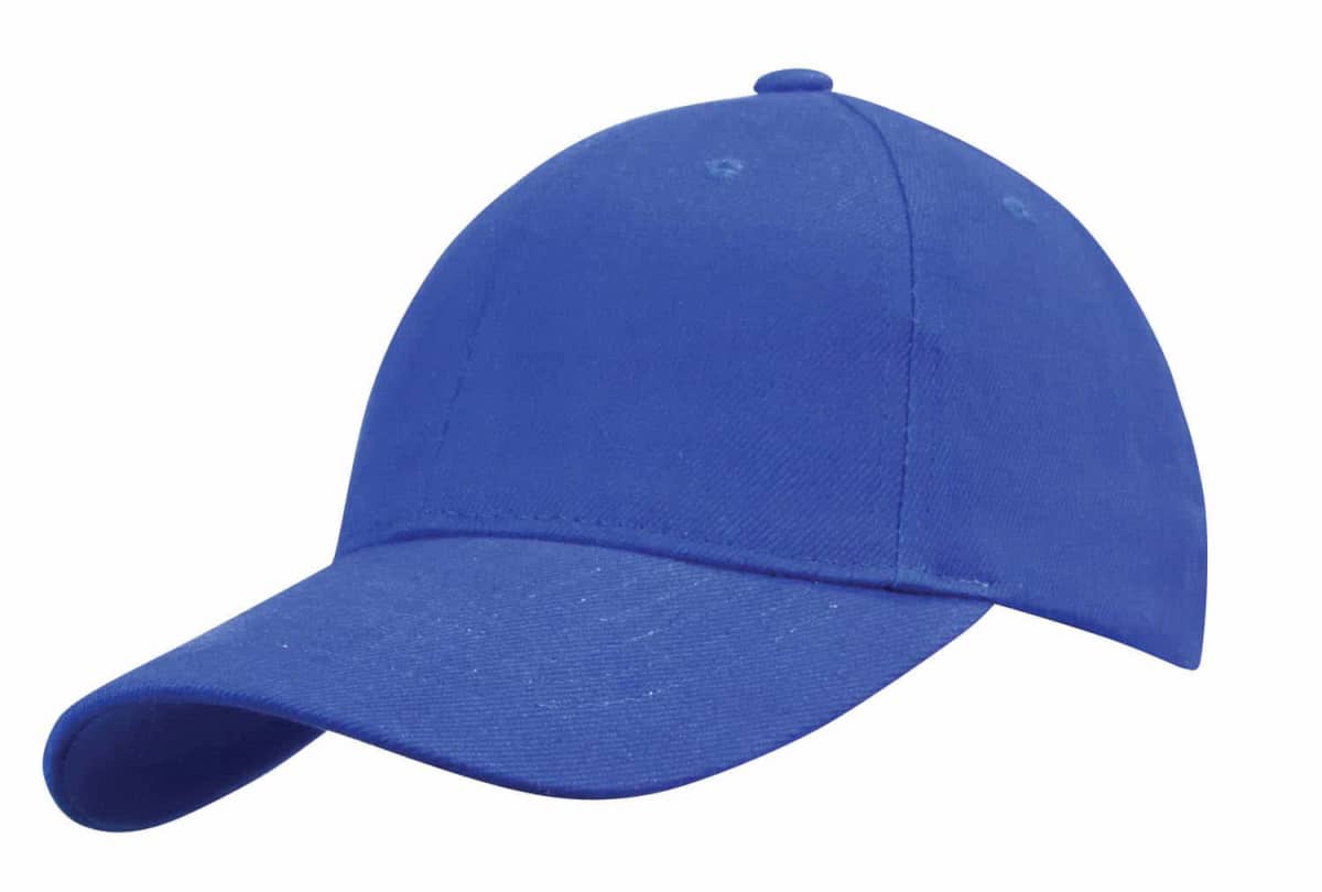 A plain blue baseball cap on a white background.