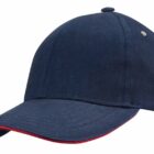 Navy blue baseball cap with a curved brim and a small red accent on the edge.