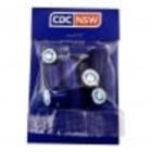Blue package with CDC NSW label, containing small round parts or components inside.