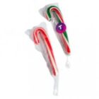 Two wrapped candy canes, one red and white, one red, white, and green, on a white background.