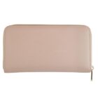 Beige zippered wallet with a gold zipper pull, shown against a white background.