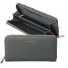 Gray zippered wallet with gold cacharel lettering, shown open and closed.