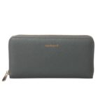 Gray zippered wallet with cacharel text in gold on the front.