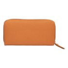 Orange zippered wallet with a textured finish, shown against a white background.