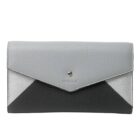 Gray and black textured leather wallet with envelope-style flap and snap closure.