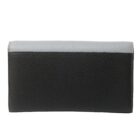 Black wallet with a textured surface and a light gray strip along the top edge.