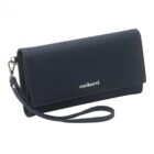 A black leather wallet with a wrist strap and cacharel logo on the front.