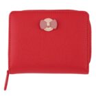 Red wallet with a small decorative bow and a zipper on the left side.