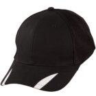 Black baseball cap with mesh back and white accents on the brim.