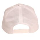 White mesh trucker hat shown from the back with an adjustable snap closure.