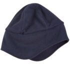 Dark blue fleece winter hat with a rounded top and extended ear flaps.