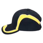 Black baseball cap with yellow and white curved accents on the brim and side.