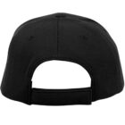 Back view of a black baseball cap with an adjustable strap.