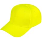 Bright yellow baseball cap with a curved brim on a white background.